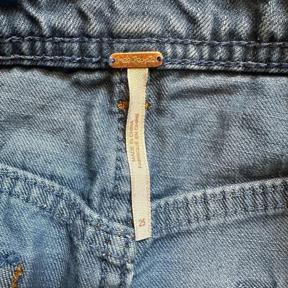 Free People Denim Jean Short Skirt Button Up Mini Pockets Blue Women's Size 25 - Picture 2 of 7